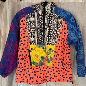 80s/90s Vintage Obermeyer Ski Jacket Rare Pattern Hooded 1/2 Zip Pullover  -M